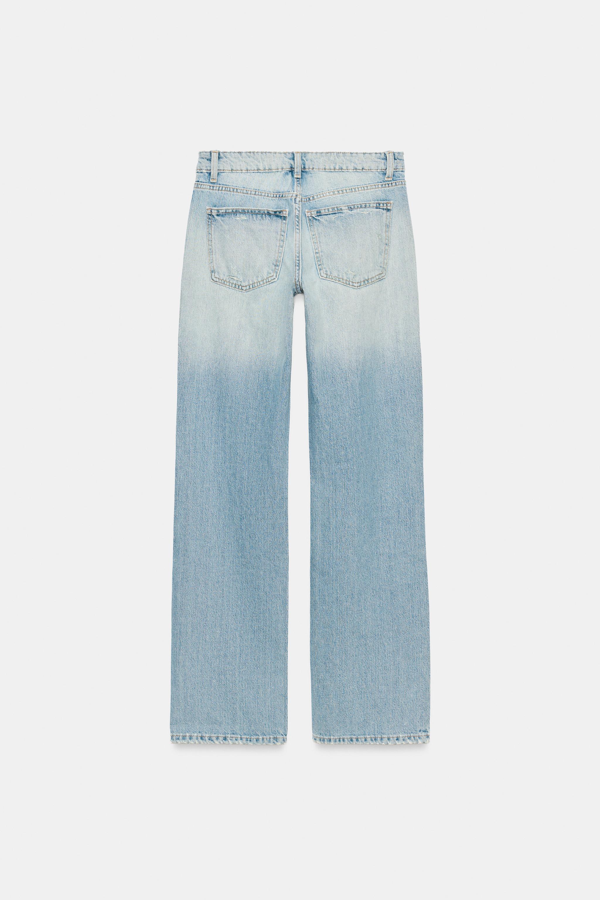 TRF LOW RISE RIPPED WIDE LEG JEANS